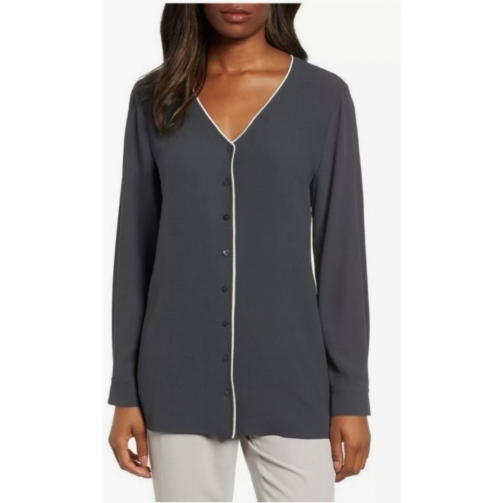 Xxl silk navy Eileen fisher blouse